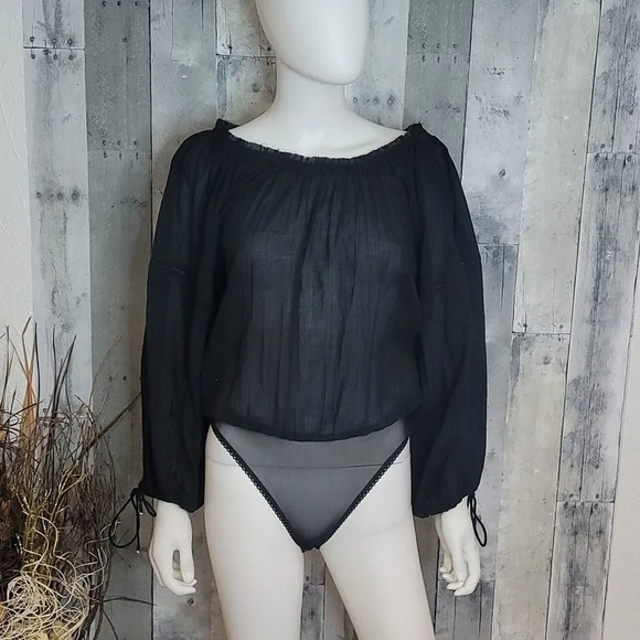 Nwot Free People Sundown Balloon Sleeve Bodysuit In Black - Picture 2 of 13